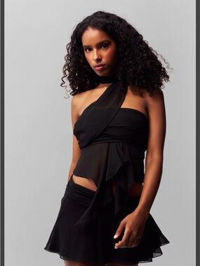 Guizio Black chiffon wraparound top